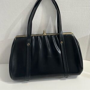 Vintage Black Textured Leather Top Handle Frame Bag – Cleaned & Conditioned
